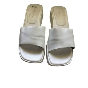 Nine West White Leather Platform Wedge Sandals Slides Size 7.5M Y2K